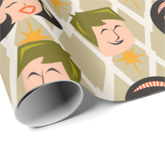 Papel De Regalo Patrón Retro Atómico Feliz de Cabezas de los 50