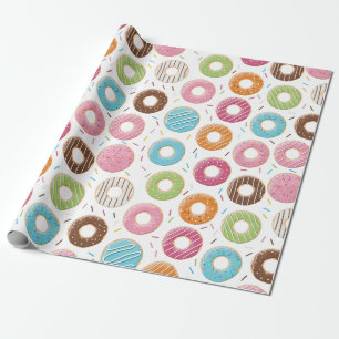Papel De Regalo Patrón Retro Colorido de Donas Minimalista Fiesta