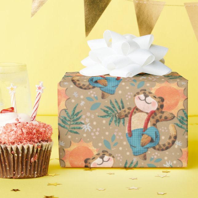 Papel De Regalo Patrón Retro Cute Leopardo Sunshine (Fiesta de cumpleaños )