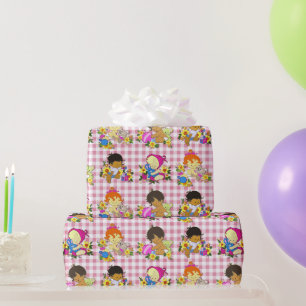 Papel De Regalo Patrón Retro de Bebé Colorido y Lindo sobre Cuadro