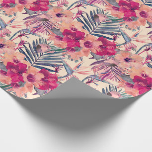 Papel De Regalo Patrón Retro de Chocha de Hibisco Tropical