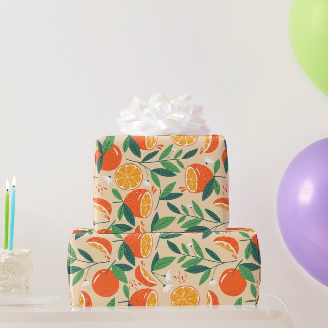 Papel De Regalo Patrón retro de fruta de cítricos naranja (Regalos de fiesta)