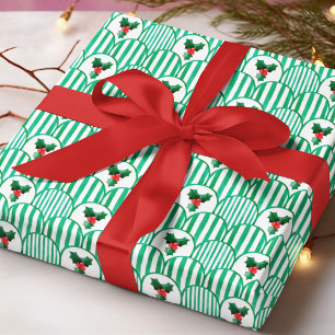 Papel De Regalo Patrón Retro de Navidad Geométrico Acebo Acuarela