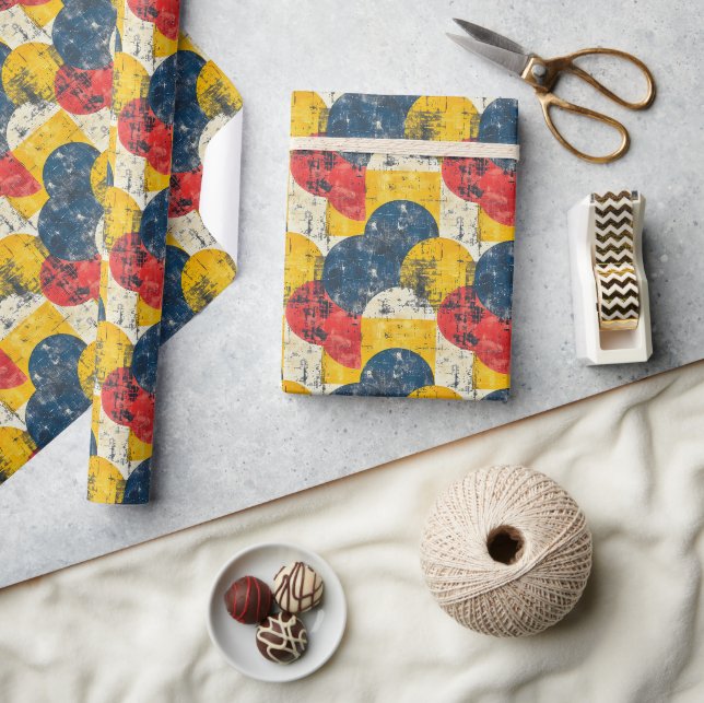 Papel De Regalo Patrón retro de pop-art negrita con círculos textu (Artesanía)