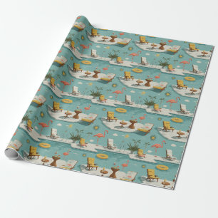 Papel De Regalo Patrón Retro de Verano junto a la Piscina de Flame