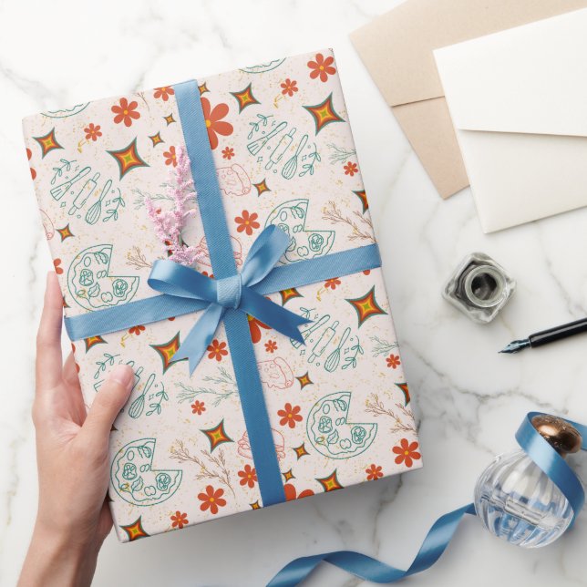 Papel De Regalo Patrón retro floral de comida rápida (Regalar)