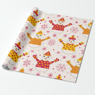 Papel De Regalo Patrón Retro Groovy de Muñecos de Nieve Navidad