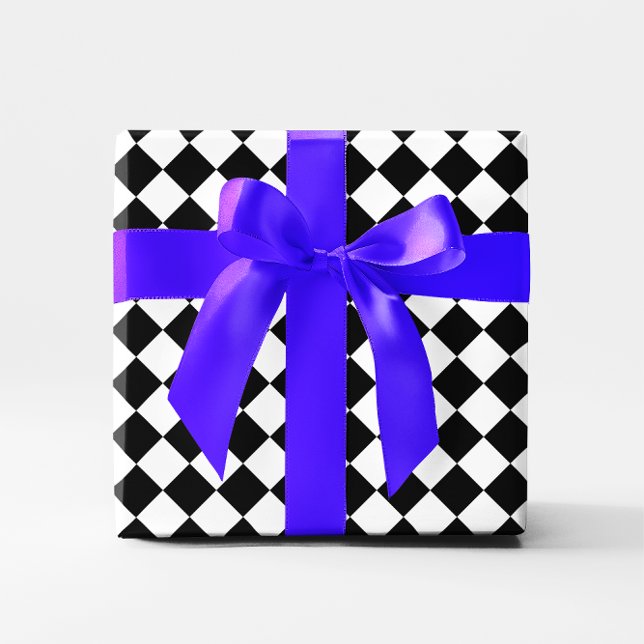 Papel De Regalo Patrón retro negro y blanco controlado (Retro Black and White Checkered Pattern Wrapping Paper)