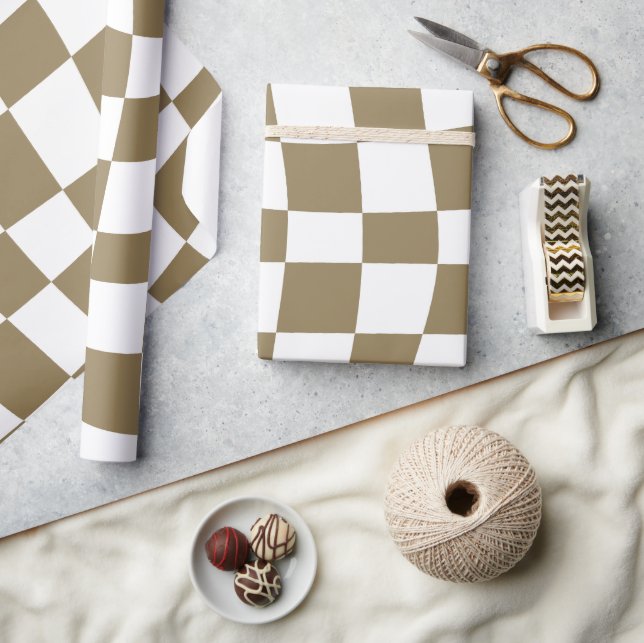 Papel De Regalo Patrón retro Psicodélico ondulado de oro a cuadros (Artesanía)