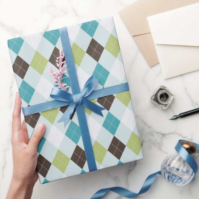 Papel De Regalo Patrón retro verde y azul turquesa (Regalar)