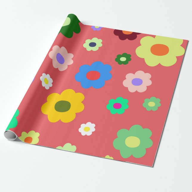 Papel De Regalo Patrón retro Y2K de las flores de primavera (Desenrollado)