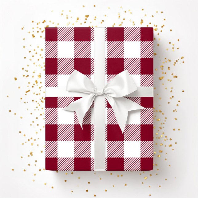 Papel De Regalo Patrón rojo blanco de borgoña (Red Burgundy White Plaid Pattern Wrapping Paper)