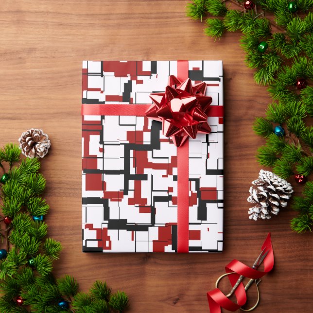 Papel De Regalo Patrón rojo blanco negro de camo digital (Regalo de vacaciones)