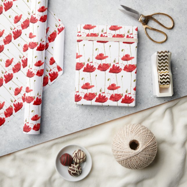 Papel De Regalo Patrón rojo de la amapola (Artesanía)