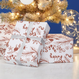 Papel De Regalo Patrón Rojo de Navidad Feliz Fiesta