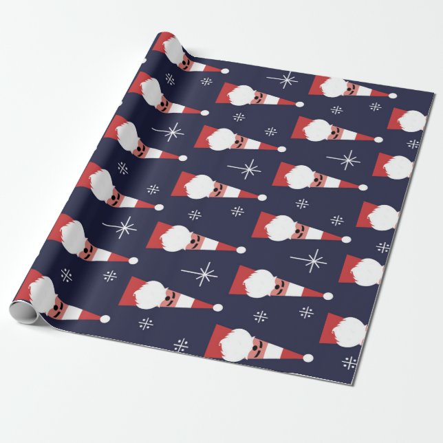 Papel De Regalo Patrón rojo de Navidades Santa Retro (Desenrollado)