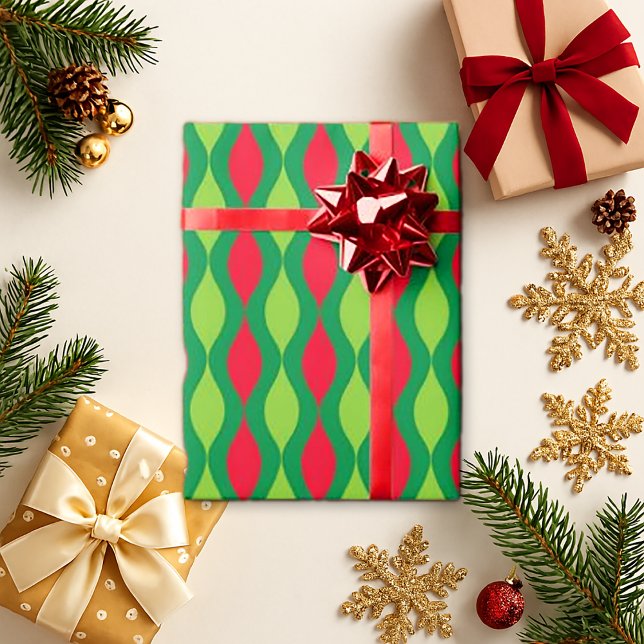 Papel De Regalo Patrón rojo verde ondulado retro - estilo de vacac (Subido por el creador)
