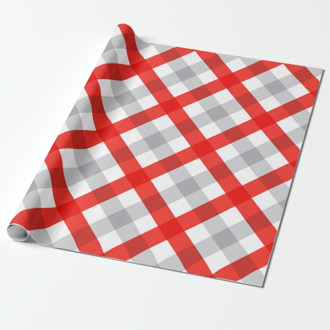 Papel De Regalo Patrón rojo y gris moderno (Desenrollado)
