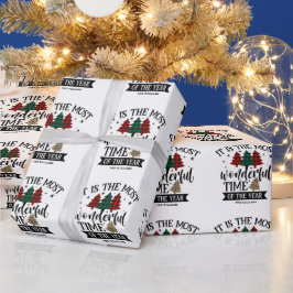 Papel De Regalo Patrón rojo y verde de búfalo tocado Feliz Navidad