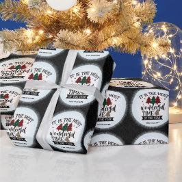 Papel De Regalo Patrón rojo y verde de búfalo tocado Feliz Navidad