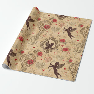 Papel De Regalo Patrón romántico de Cupido de Vintage (10)