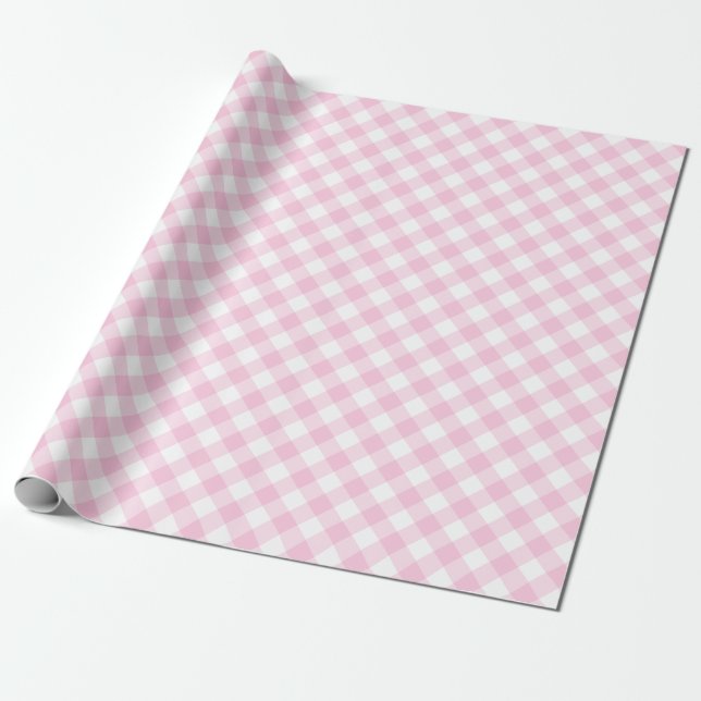 Papel De Regalo Patrón rosa blanco de Gingham (Desenrollado)