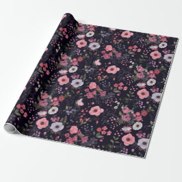 Papel De Regalo Patrón Rosa De Verano En Negro