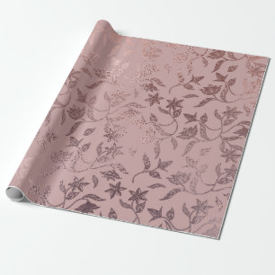 Papel De Regalo Patrón Rosa de vino floral dorado en rosa Rubor