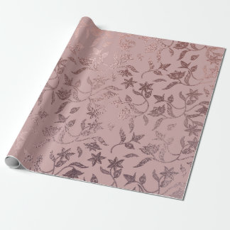 Papel De Regalo Patrón Rosa de vino floral dorado en rosa Rubor