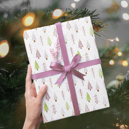 Papel De Regalo Patrón rosa Rubor de los árboles navideños moderno
