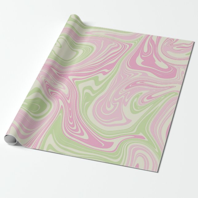 Papel De Regalo Patrón rosa Verde De Swirl Líquido (Desenrollado)