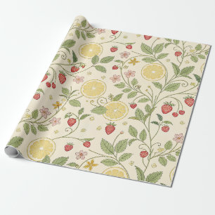 Papel De Regalo Patrón rústico de fresa y cítricos terroso (1)