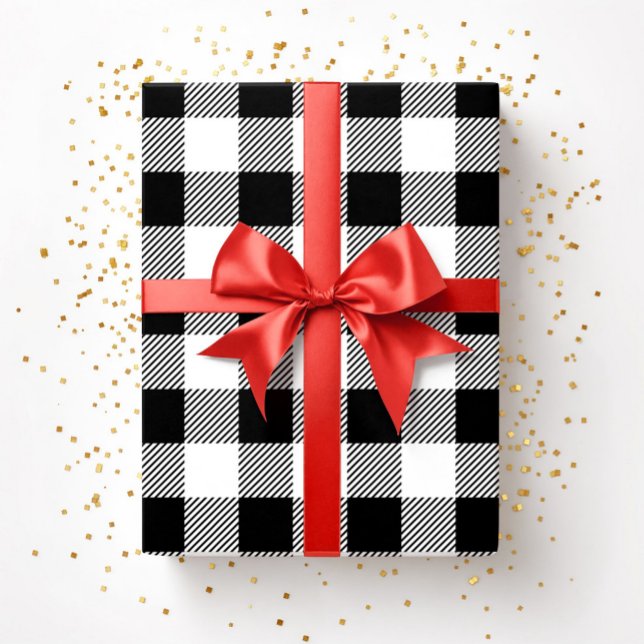 Papel De Regalo Patrón Rústico De Tapado Blanco Y Negro (Black And White Plaid Pattern Wrapping Paper)
