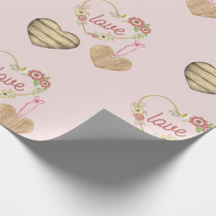 Papel De Regalo Patrón Rústico Personalizado de Tres Corazones