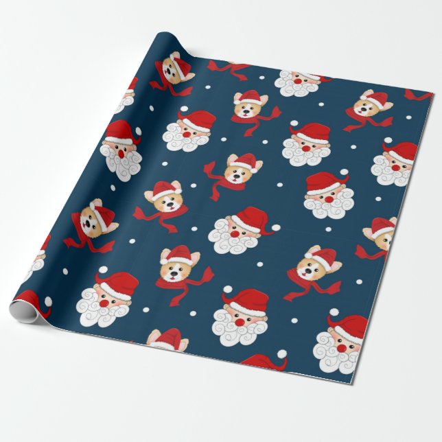 Papel De Regalo Patrón Santa Claus y Corgi (Desenrollado)