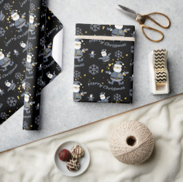 Papel De Regalo Patrón Santa de Navidades negros de Denim de Oro A