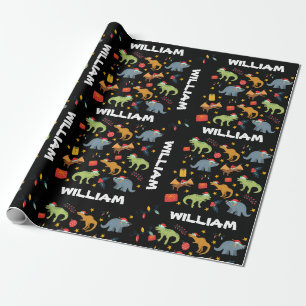 Papel De Regalo Patrón Santa Hat de Navidades de dinosaurios pers