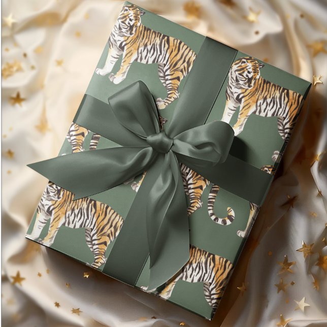 Papel De Regalo Patrón silvestre de los tigres de acuarela tropica (Subido por el creador)