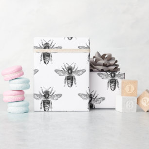 Papel De Regalo Patrón simple de abejas blancas y negras