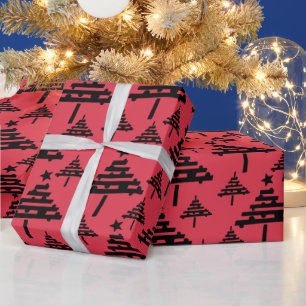 Papel De Regalo Patrón simple de árbol de Navidad negro rojo festi