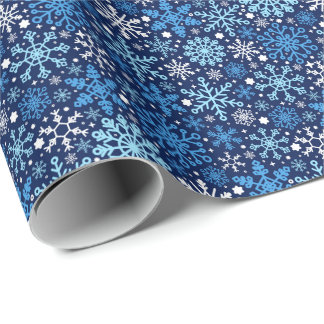 Papel De Regalo Patrón Simple de Copos de Nieve Blancos y Azules