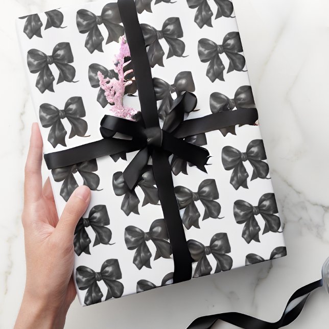 Papel De Regalo Patrón Simple de Lazo Negro Elegante (Simple Elegant Black Bow Pattern Wrapping Paper)