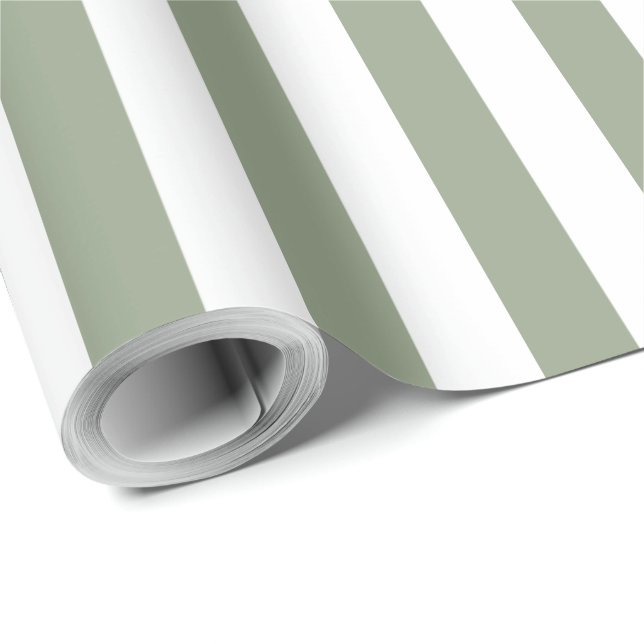 Papel De Regalo Patrón simple de rayas blancas y verde salvia (Esquina del rollo)