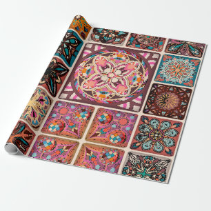 Papel De Regalo Patrón sin brillo con mandalas decorativas. Vintag