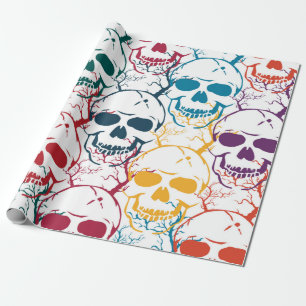 Papel De Regalo Patrón sin fisuras de Halloween con calaveras. Co
