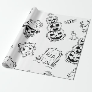 Papel De Regalo Patrón sin fisuras de los íconos de Halloween con 