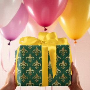 Papel De Regalo Patrón sin fisuras de oro sobre verde