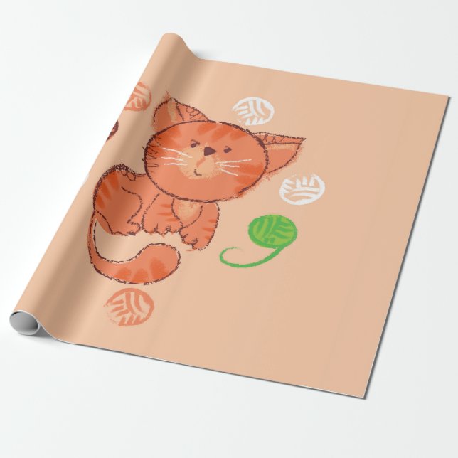 Papel De Regalo Patrón sin fisuras del gato de juguete rojo Kiddy (Desenrollado)