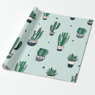 Papel De Regalo Patrón sin fisuras dibujado a mano con cactus y s