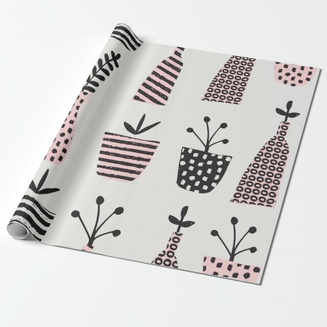 Papel De Regalo Patrón sin fisuras dibujado a mano con plantas en  (Desenrollado)